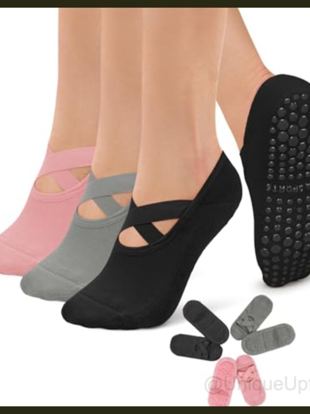 3 Pack Pilates Socks with Grips Non Slip Yoga Barre Ballet Dance